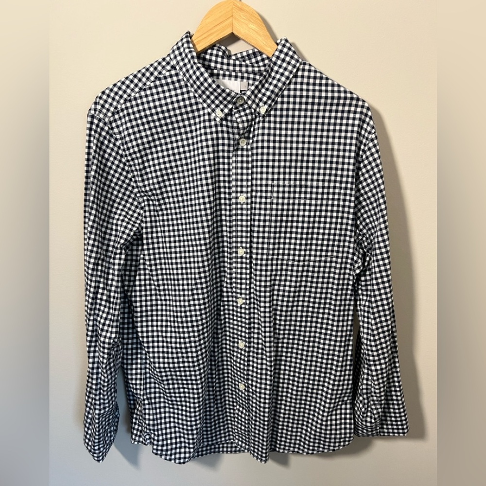 Goodfella & Co Men’s Gingham Check Long Sleeve Button Down Shirt Navy White Sz L